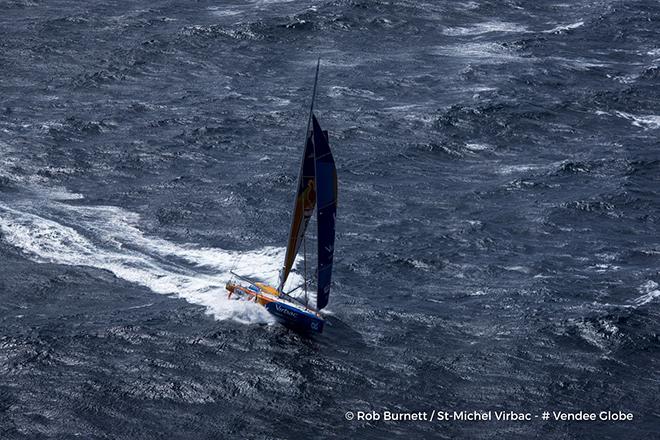 Aerial shot of Jean-Pierre Dick (FRA), skipper St-Michel Virbac, off Bass Strait in Tasmania, during the Vendee Globe, solo sailing race around the world, on December 14th, 2016 &copy; Rob Burnett / St-Michel Virbac / Vendee Globe